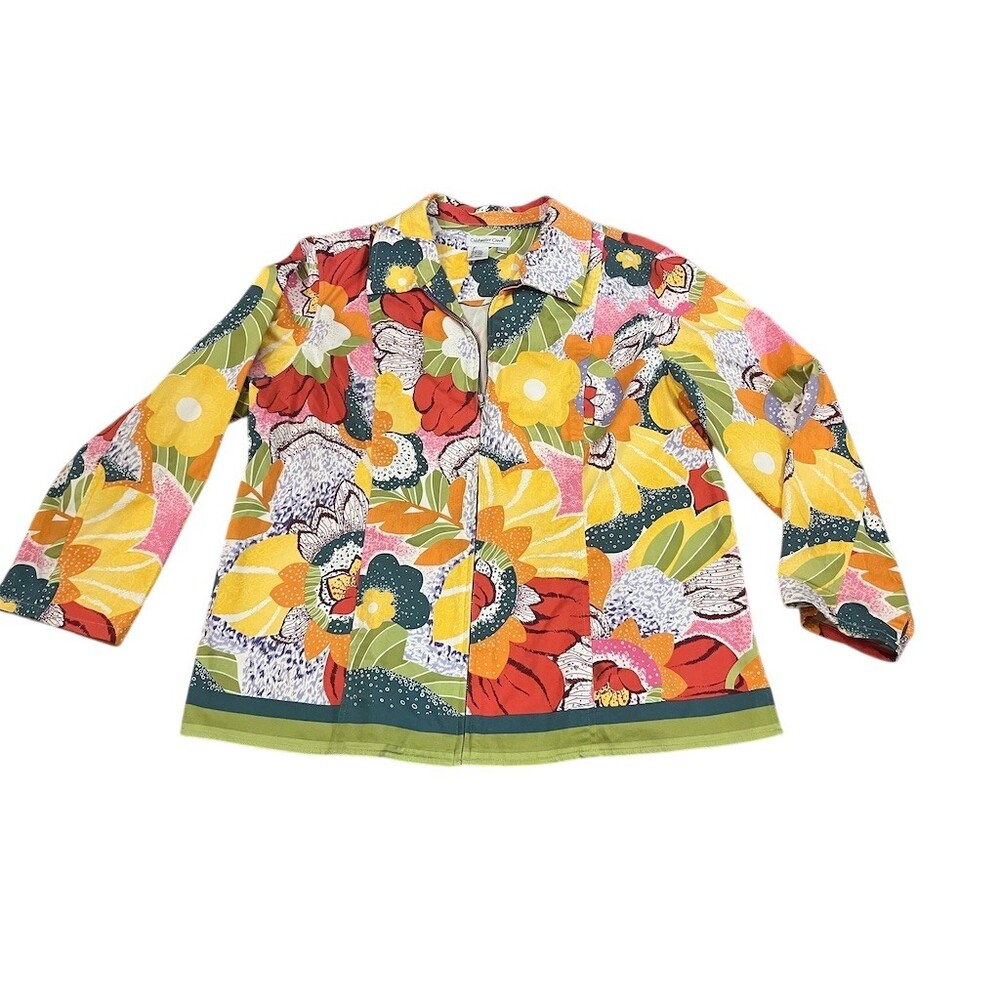 Coldwater Creek Jacket Womens Size L Floral Multicolor Full Zip Long